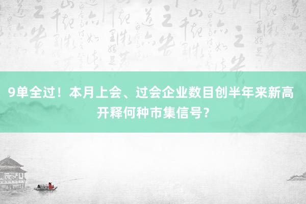 9单全过！本月上会、过会企业数目创半年来新高 开释何种市集信号？